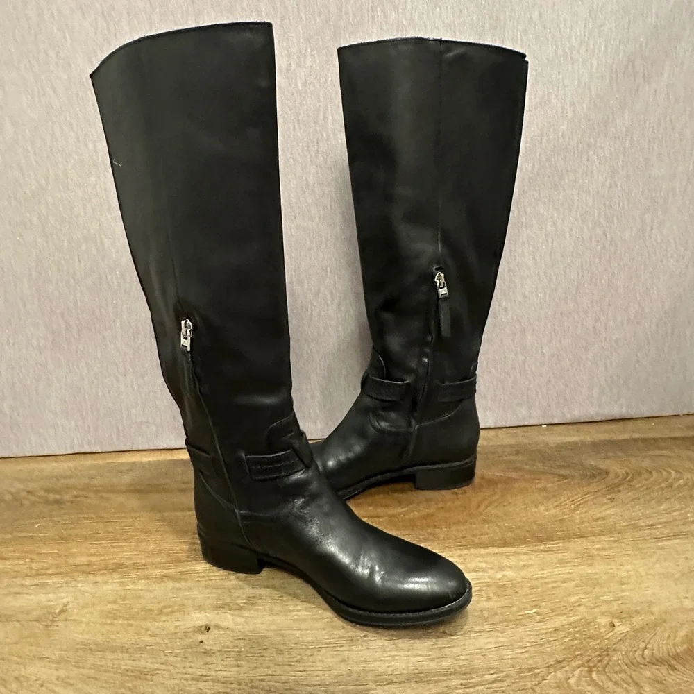 Sam Edelman Ponce Black Soft Leather Riding Boots Knee-High‎ Size 6.5